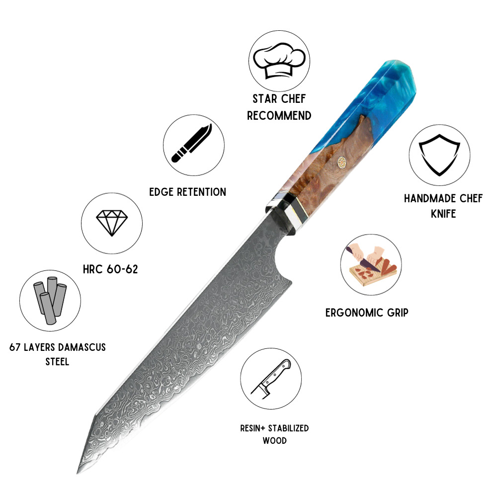 Handmade Damascus Japanese Chef's Knife 6.5in
