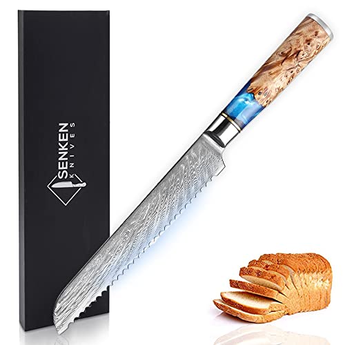 SENKEN Damascus Steel Bread Knife - Tsunami Collection (7.5")