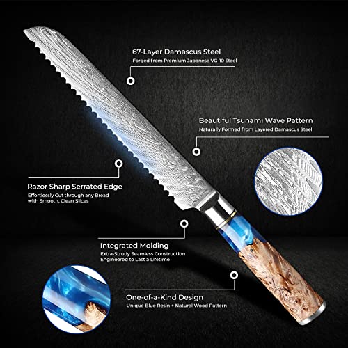SENKEN Damascus Steel Bread Knife - Tsunami Collection (7.5")