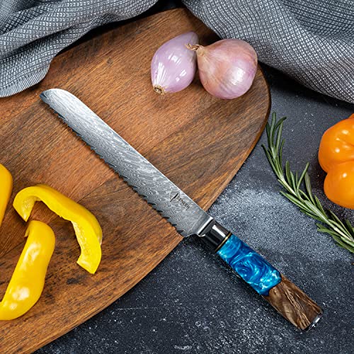 SENKEN Damascus Steel Bread Knife - Tsunami Collection (7.5")