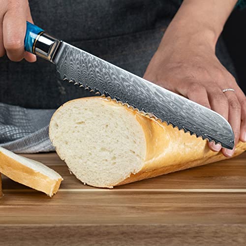 SENKEN Damascus Steel Bread Knife - Tsunami Collection (7.5")