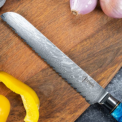 SENKEN Damascus Steel Bread Knife - Tsunami Collection (7.5")