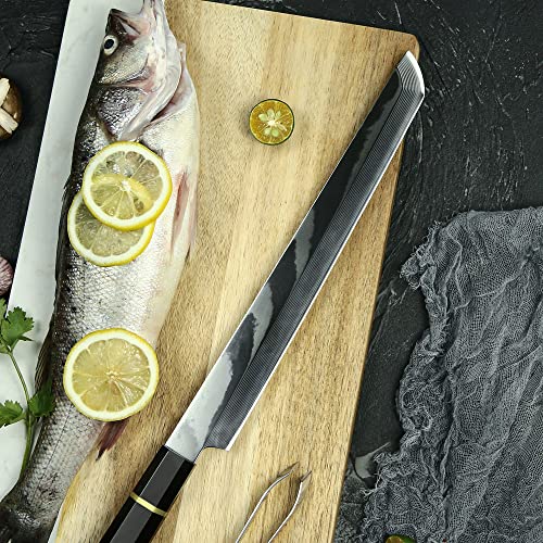 11" Japanese Sashimi slicing knife: Damascus Yanagiba