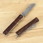 KATSU Damascus Steel Folding Knife with Antler Handle