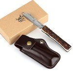 KATSU Damascus Steel Folding Knife with Antler Handle