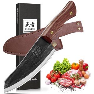 ENOKING Nakiri Knife, 6.6 Inch Meat Cleaver Vegetable Kitchen Knife Hand Forged Japanese Chef Knife High Carbon Steel Chopping Knife with Leather Sheath Multipurpose Asian Knife for Home & Outdoor