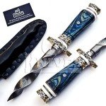 Damascus Steel 10.5" Kris Knife with Blue Handle