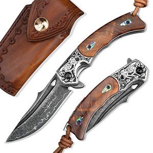 VG10 Damascus Steel Folding Knife with Rosewood Handle