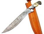 Damascus Steel Bowie Knife with Lamb Horn Handle