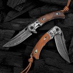 VG10 Damascus Steel Folding Knife with Rosewood Handle