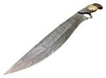 Damascus Steel Bowie Knife with Lamb Horn Handle