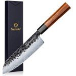 Sunnecko 7-Inch Santoku Knife with Wooden Handle