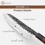 Sunnecko 7-Inch Santoku Knife with Wooden Handle