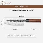 Sunnecko 7-Inch Santoku Knife with Wooden Handle