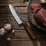 Sunnecko 7-Inch Santoku Knife with Wooden Handle