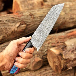 Handmade Japanese Santoku Knife - Damascus Steel