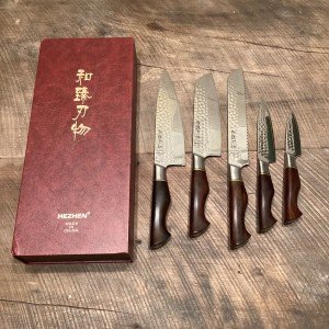Hezhen 5-Piece Damascus Rosewood Knife Set