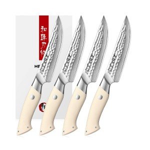 HEZHEN 4-Piece Damascus Steel Steak Knife Set