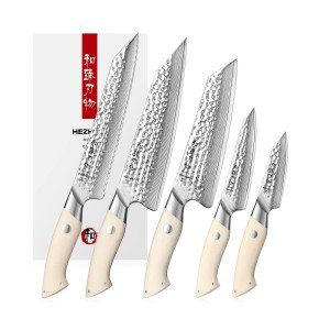 5-Piece HEZHEN Damascus Steel Kitchen Knife Set