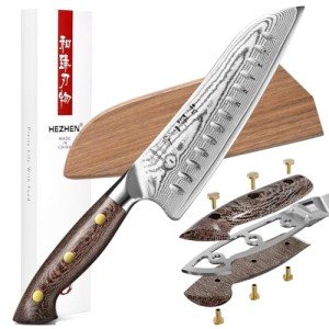 HEZHEN 7.3" Santoku Knife with Walnut Scabbard