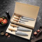 5-Piece Damascus Kitchen Knife Set with Olive Handle