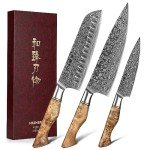 Damascus Steel Santoku Chef Knife with Wooden Handle