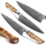 Damascus Steel Santoku Chef Knife with Wooden Handle
