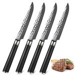 4PC HEZHEN Japanese Damascene Steak Knife Set