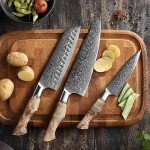 Damascus Steel Santoku Chef Knife with Wooden Handle