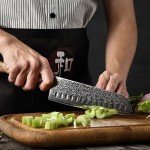 Damascus Steel Santoku Chef Knife with Wooden Handle