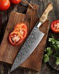 Damascus Steel Santoku Chef Knife with Wooden Handle