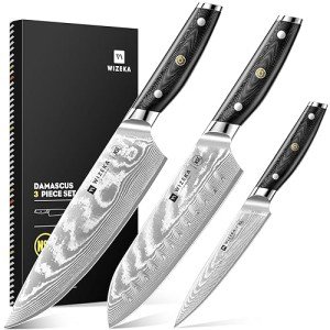 WIZEKA 3-Piece VG10 Damascus Chef Knife Set