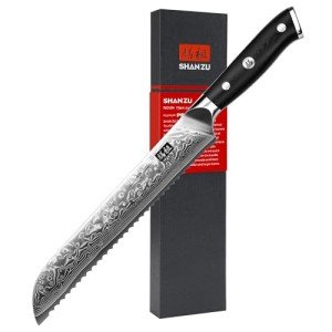 SHAN ZU 8-Inch Damascus Bread Knife with Wave Edge