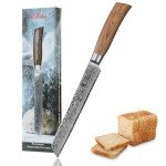 Wakoli 7.9-Inch Damascus Bread Knife with Pakkawood Handle