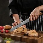Wakoli 7.9-Inch Damascus Bread Knife with Pakkawood Handle