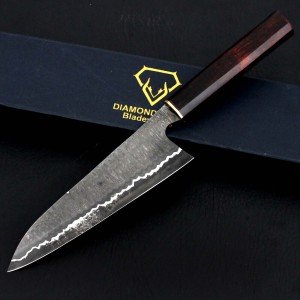 Custom Japanese Damascus Gyuto Knife with Wood Handle