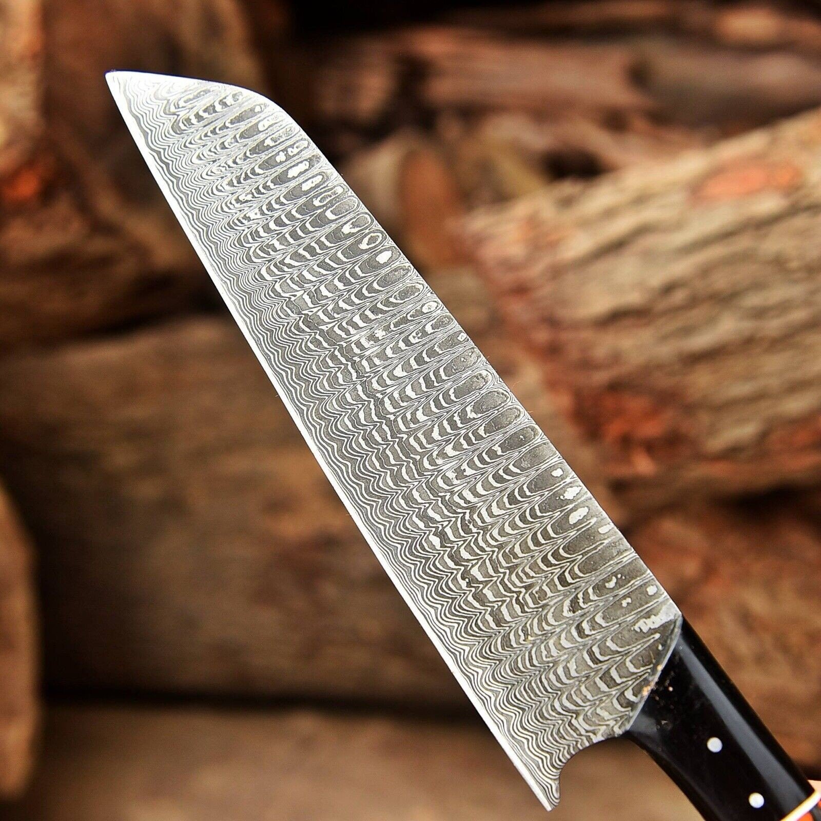 Custom Handmade Japanese Santoku Chef Knife - Damascus Steel