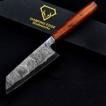 Hand-Forged Japanese San Mai Bunka Knife, Rosewood Handle