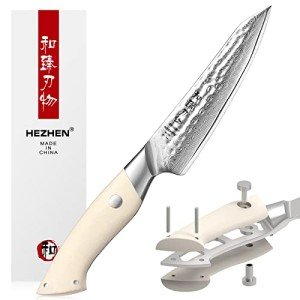 5” Damascus Steel Utility Knife with White Handle