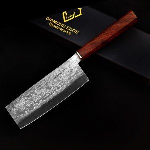 Custom Japanese Nakiri Knife with Rosewood Handle
