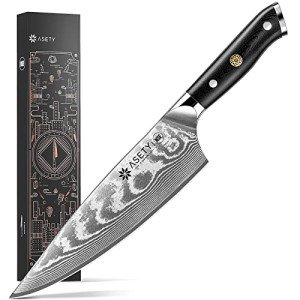 ASETY 8-Inch Damascus Chef Knife with Sheath