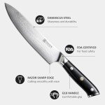 Damascus Chef Knife, 8-Inch VG10 Steel, Ergonomic Handle
