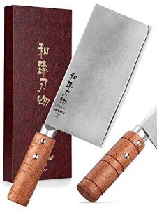 HEZHEN 7" Japanese Cleaver Knife with Wood Handle