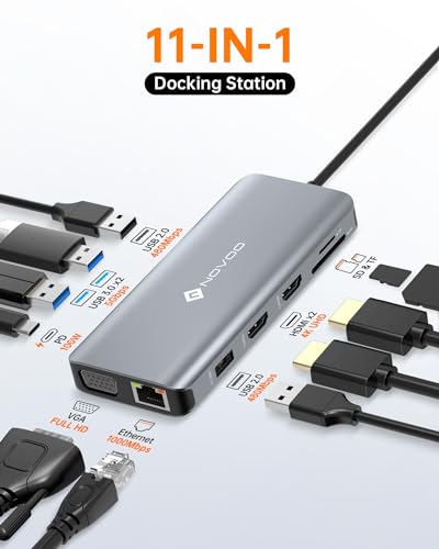 NOVOO USB C Docking Station Triple Monitor Adapter