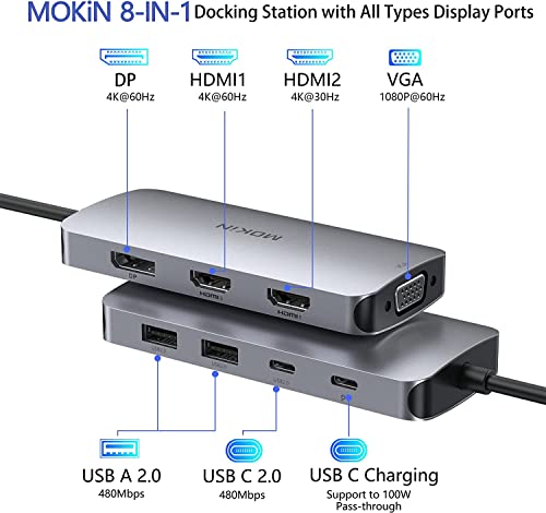 8-in-1 USB C Docking Station with Dual Monitors