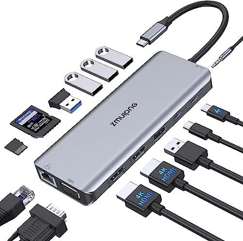 Dual Monitor Docking Station for Dell, HP - USB C Hub Triple Monitor Adapter