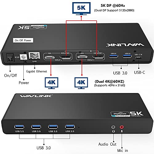 Universal USB C Docking Station for Laptops: 5K, Dual 4K Ultra HD, 6xUSB3.0