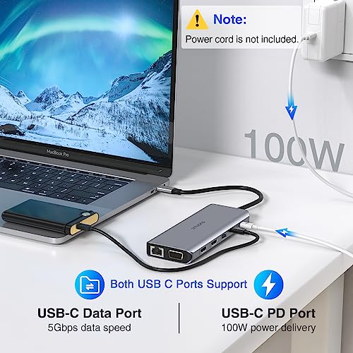 Dual Monitor Docking Station for Dell, HP - USB C Hub Triple Monitor Adapter