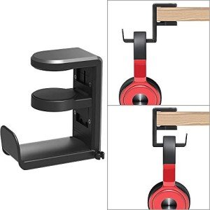 Adjustable Headphone Stand with Cable Clip - Black