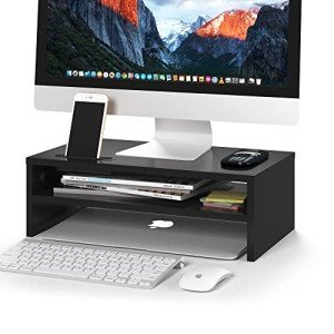Wood Monitor Stand with Smartphone Holder and Cable Management
